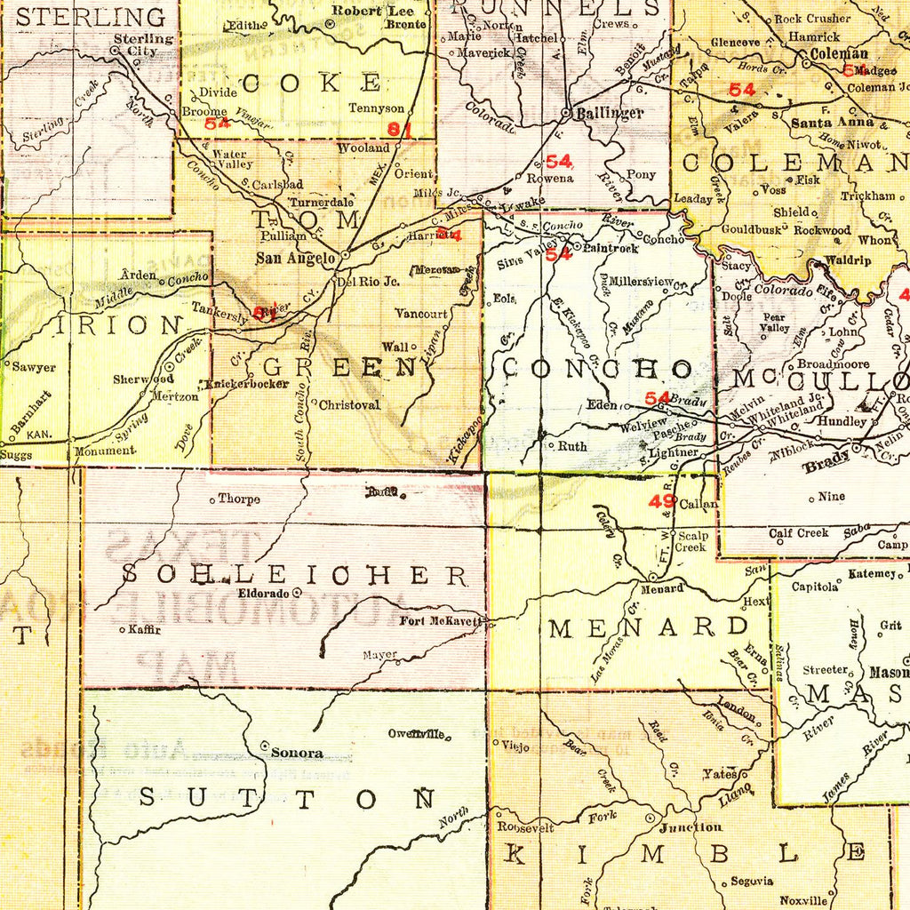 Vintage Map of Texas 1918