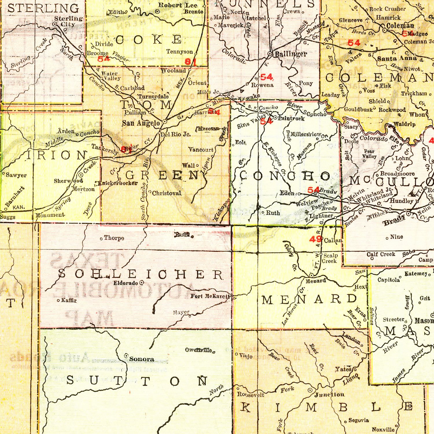 Vintage Map of Texas 1918