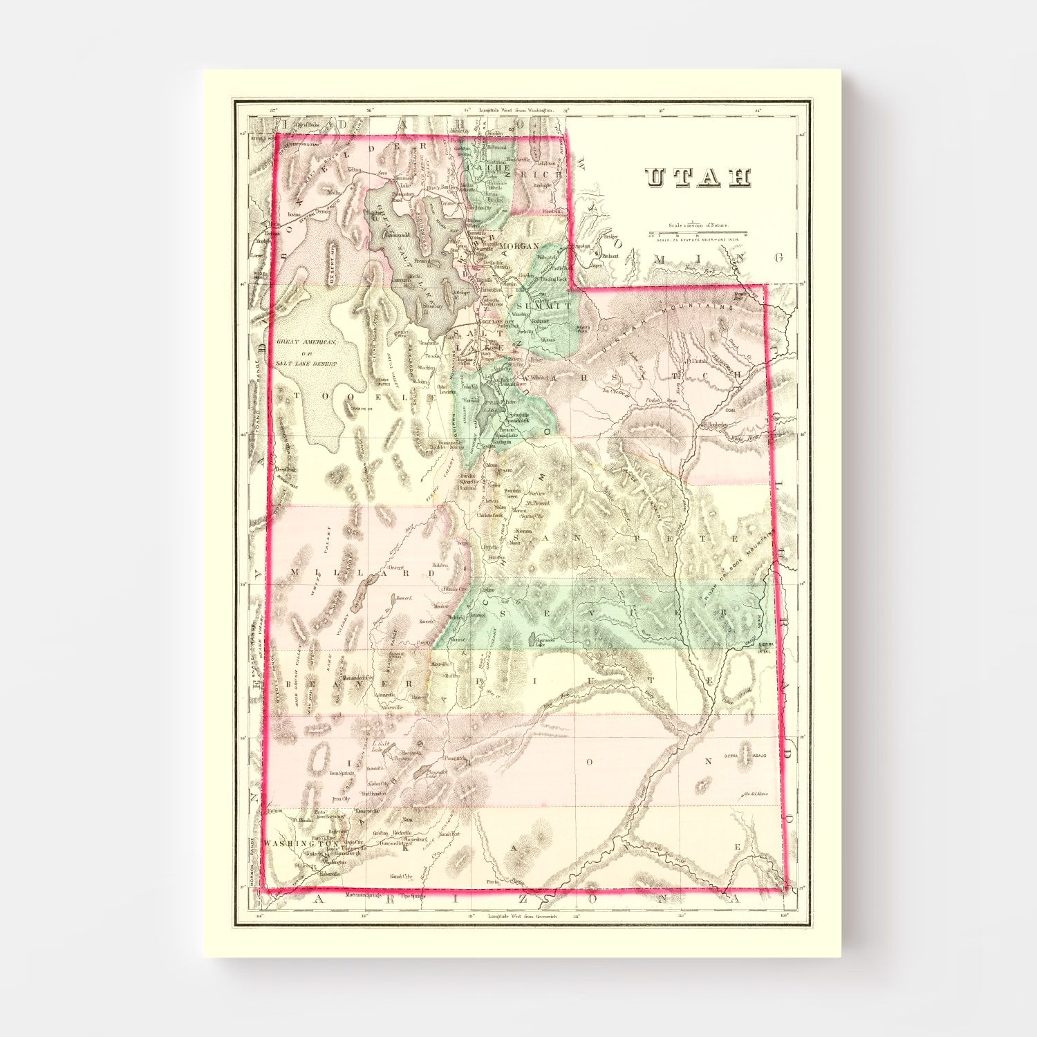 Vintage Map of Utah 1876