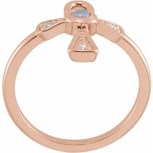14K Rose Gold Natural Ethiopian Opal & .04 CTW Natural Diamond Ankh Cross Ring