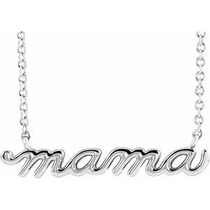 Platinum Petite Mama Script 16" Necklace