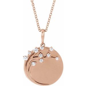 14K Rose 1/8 CTW Natural Diamond Engravable Family Tree 16-18" Necklace