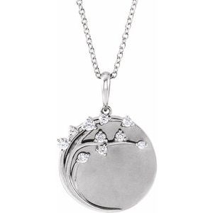 Platinum 1/8 CTW Natural Natural Diamond Engravable Family Tree 16-18" Necklace