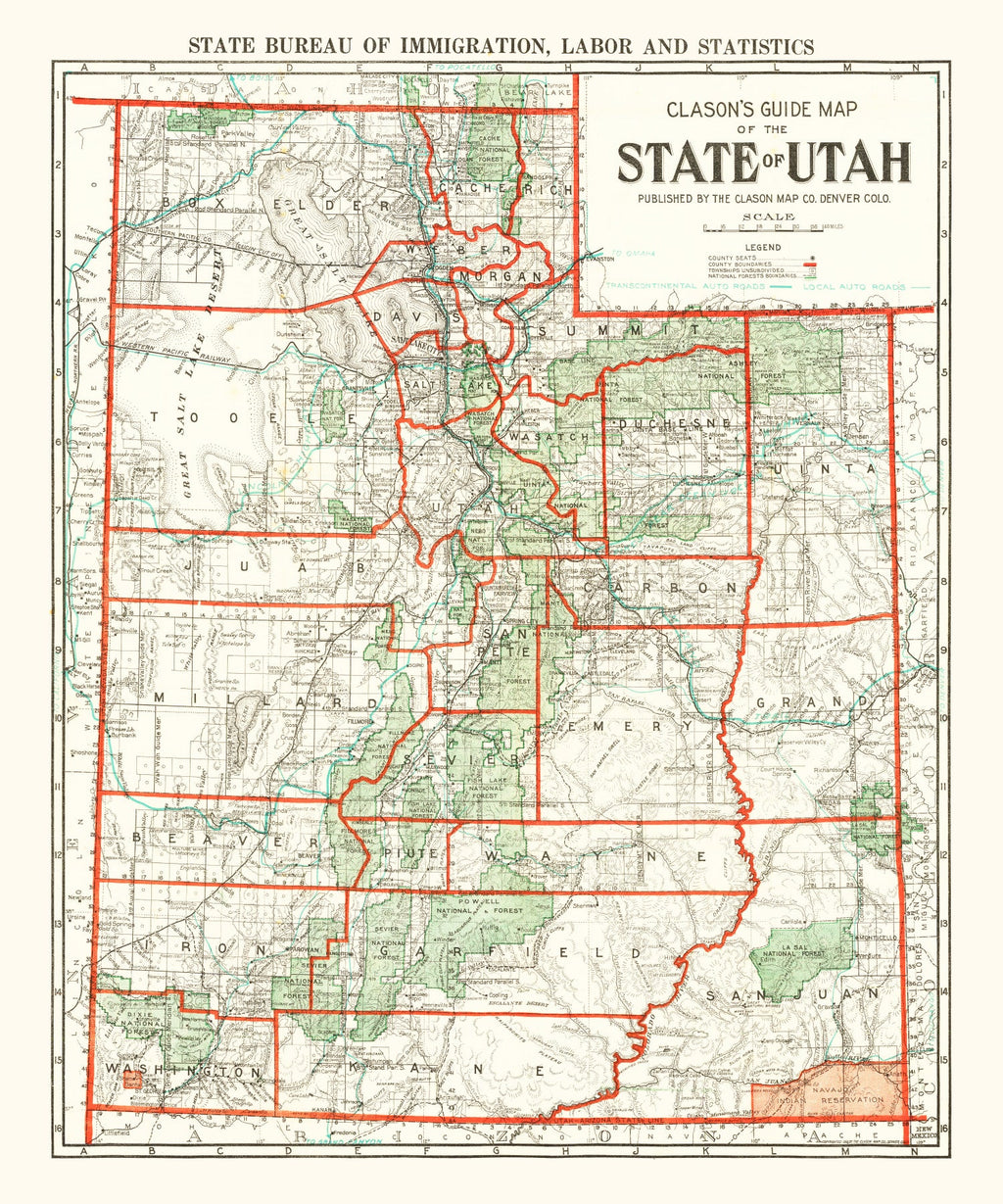 Vintage Map of Utah 1916