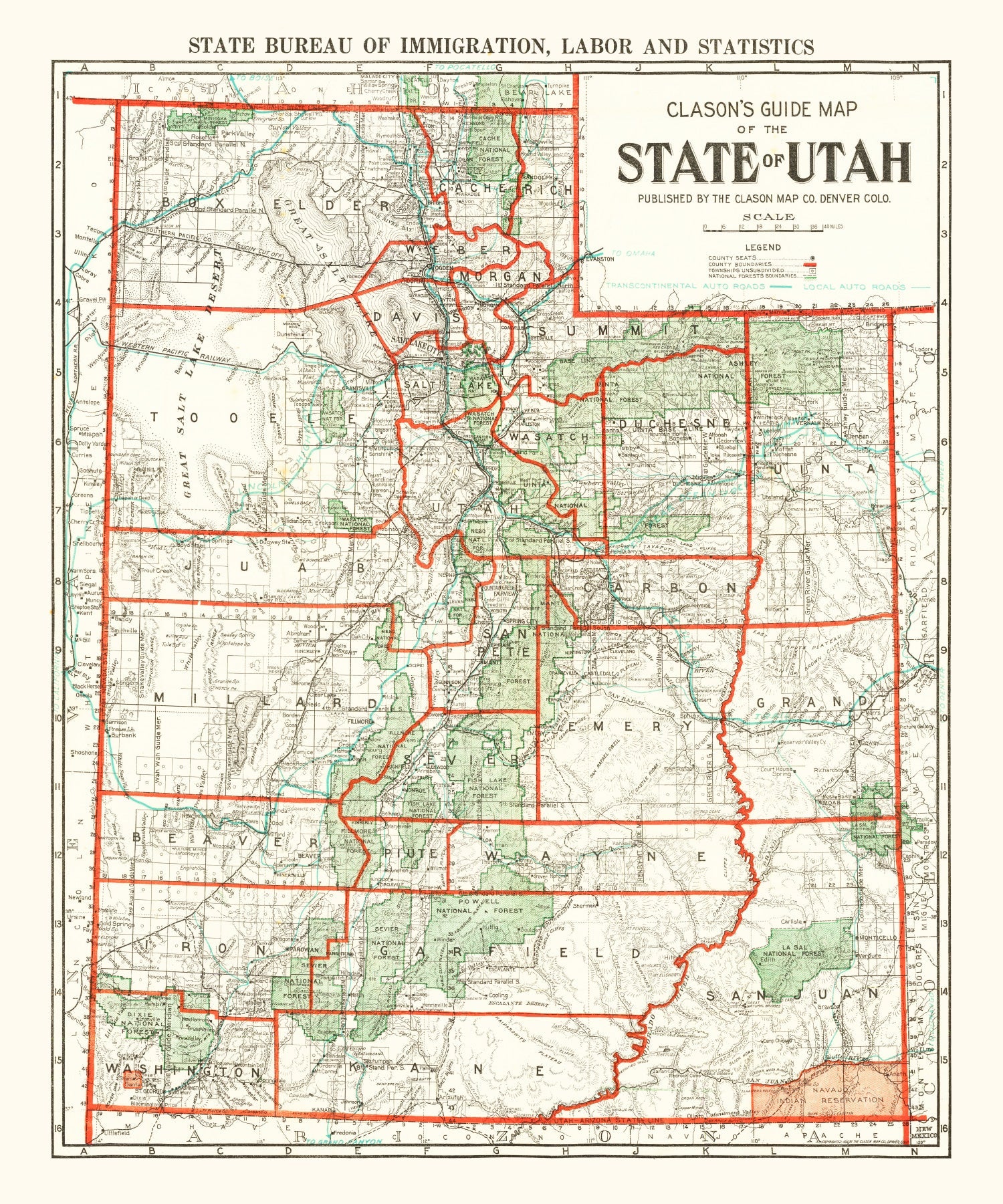 Vintage Map of Utah 1916