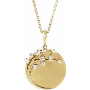 14K Yellow 1/8 CTW Natural Diamond Engravable Family Tree 16-18" Necklace