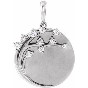 14K White Gold 1/8 CTW Natural Diamond Engravable Family Tree Pendant