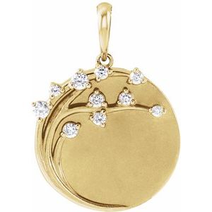 14K Yellow Gold 1/8 CTW Natural Diamond Engravable Family Tree Pendant