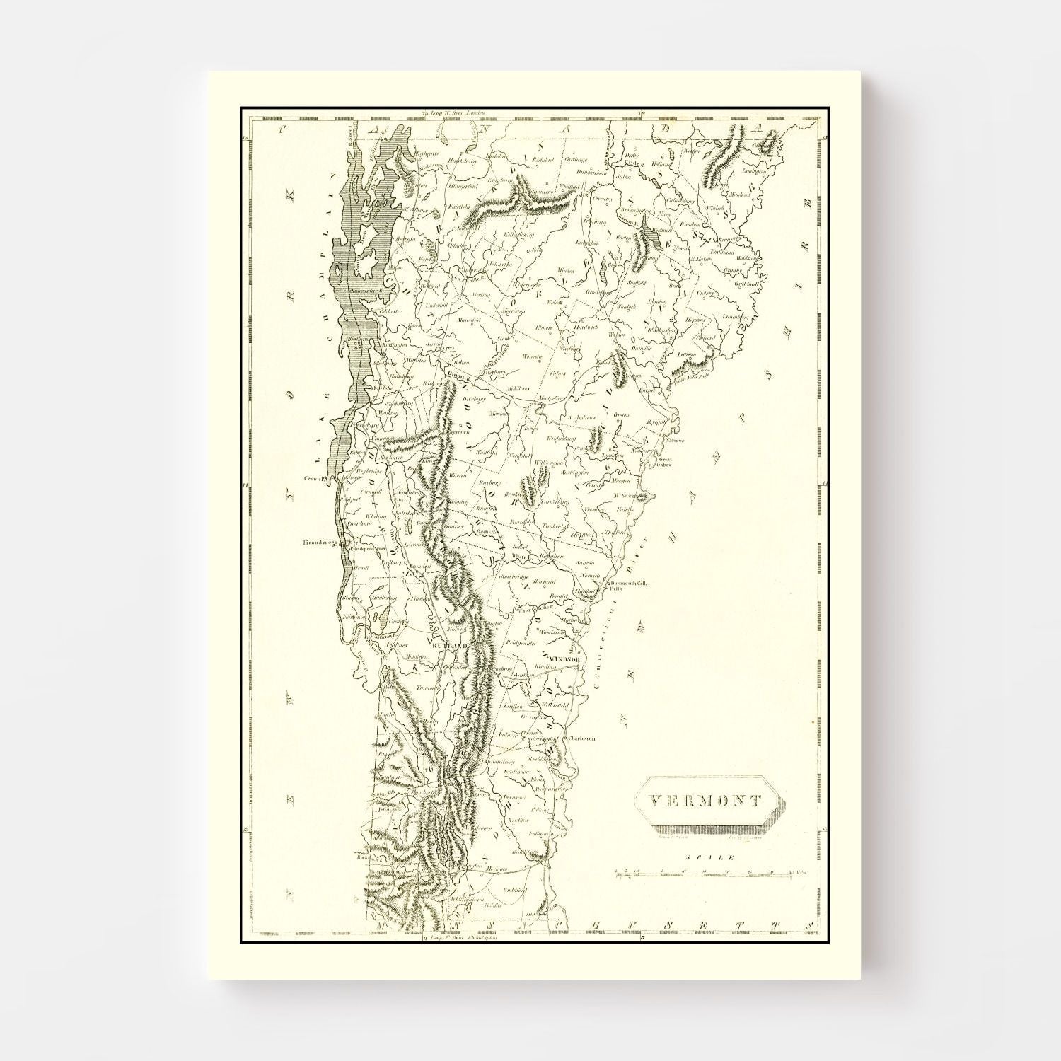 Vintage Map of Vermont 1804