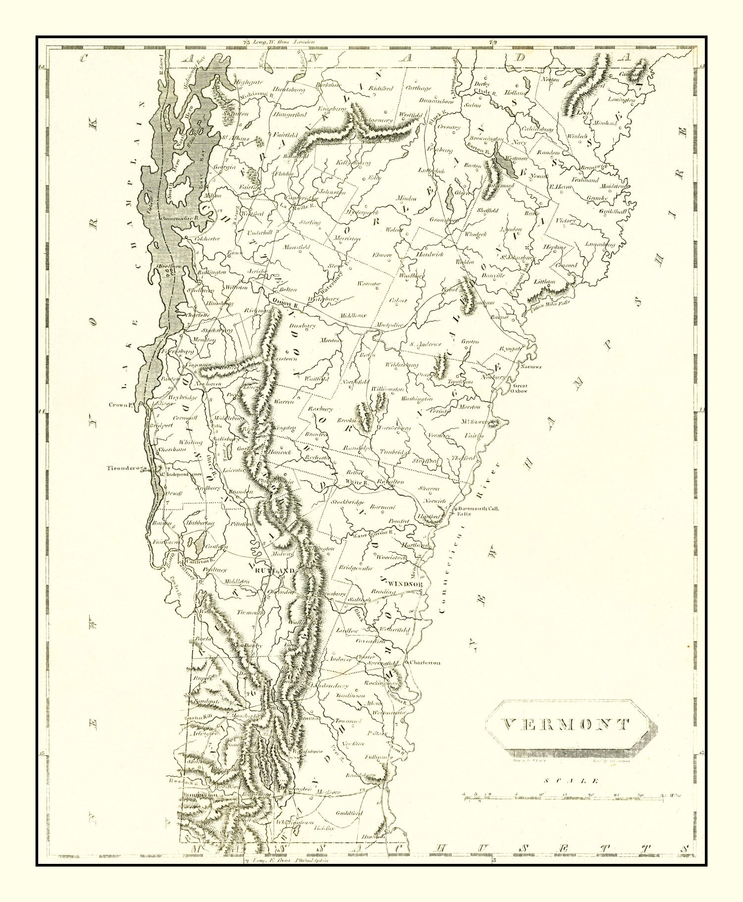 Vintage Map of Vermont 1804