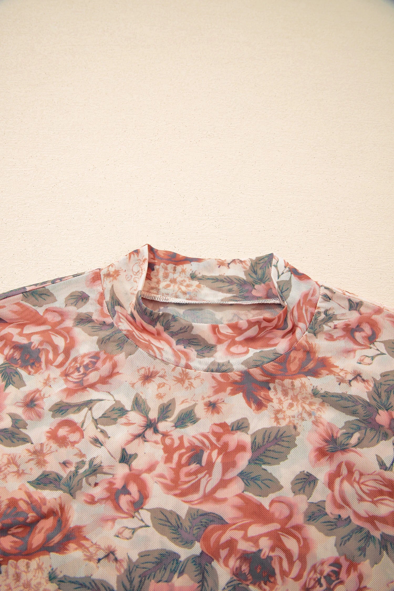 Floral Mesh Mock Neck Long Sleeve Top