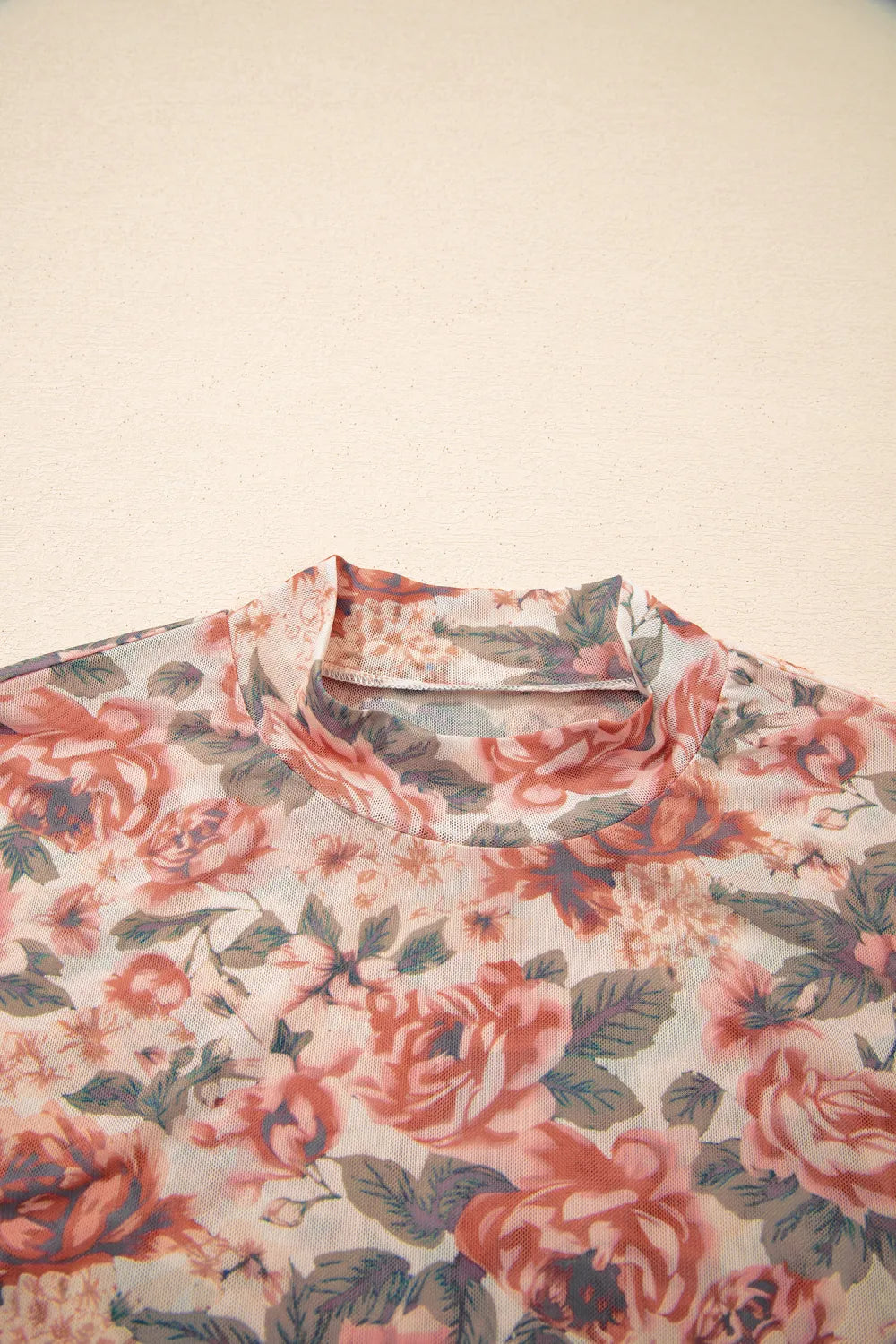 Floral Mesh Mock Neck Long Sleeve Top
