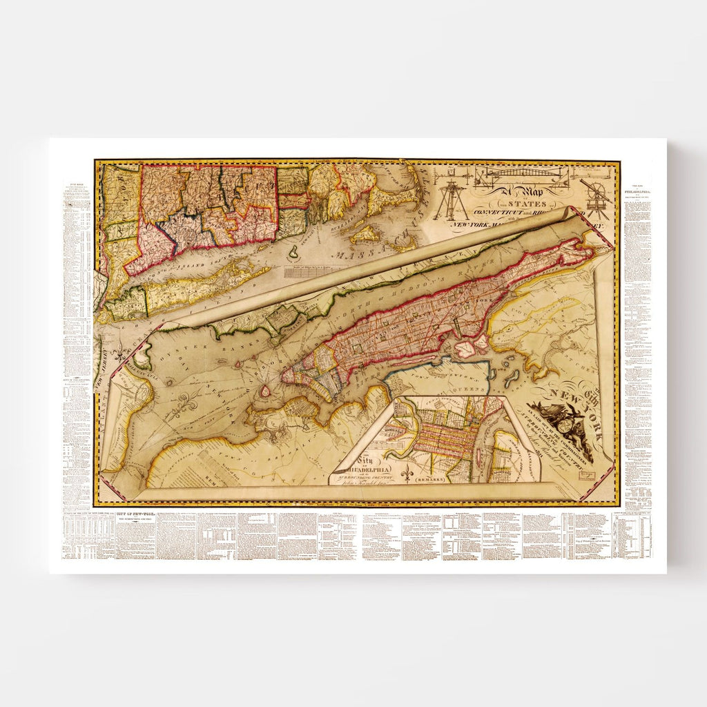 Vintage Map of New York City, New York 1821