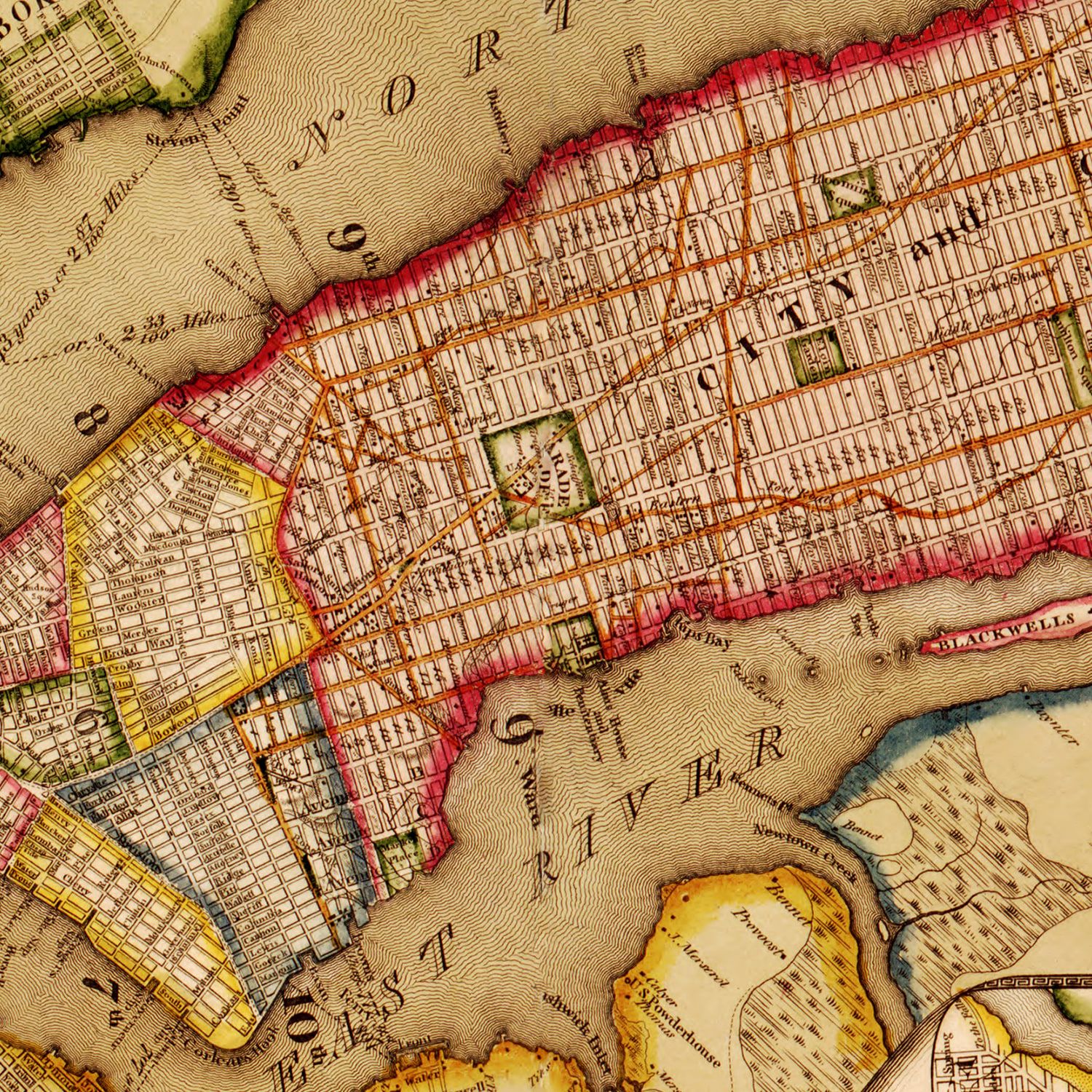 Vintage Map of New York City, New York 1821