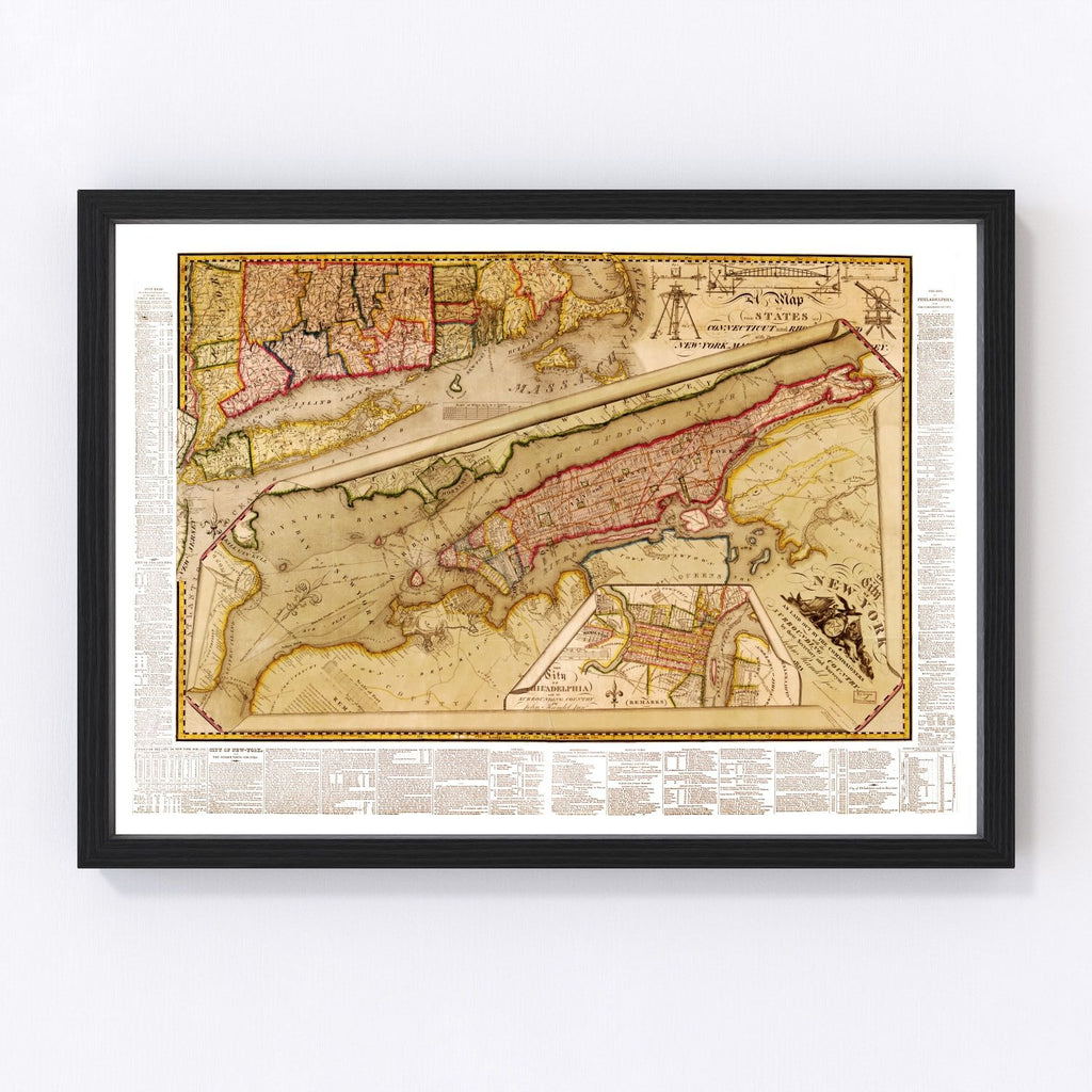 Vintage Map of New York City, New York 1821