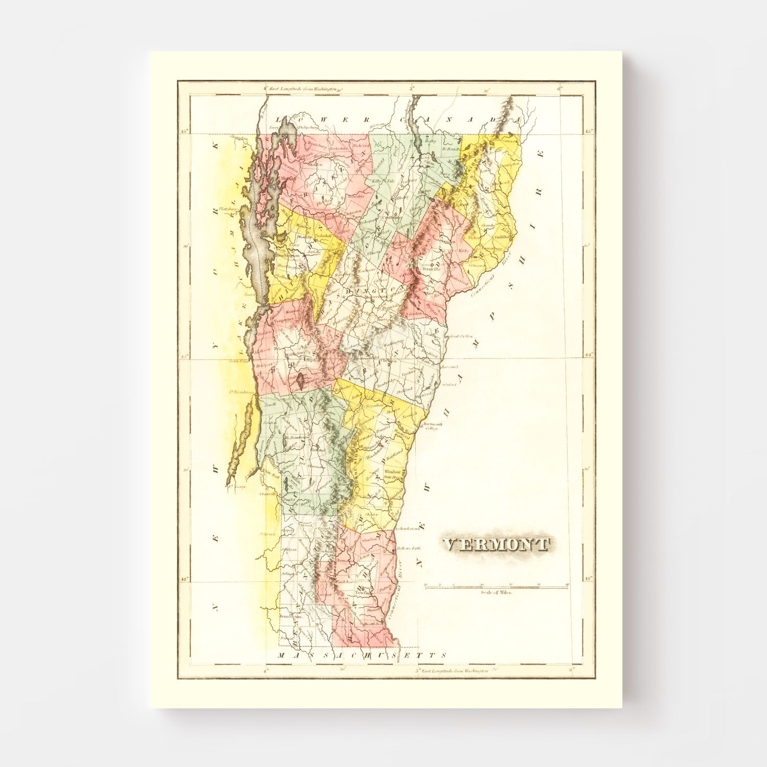 Vintage Map of Vermont 1823