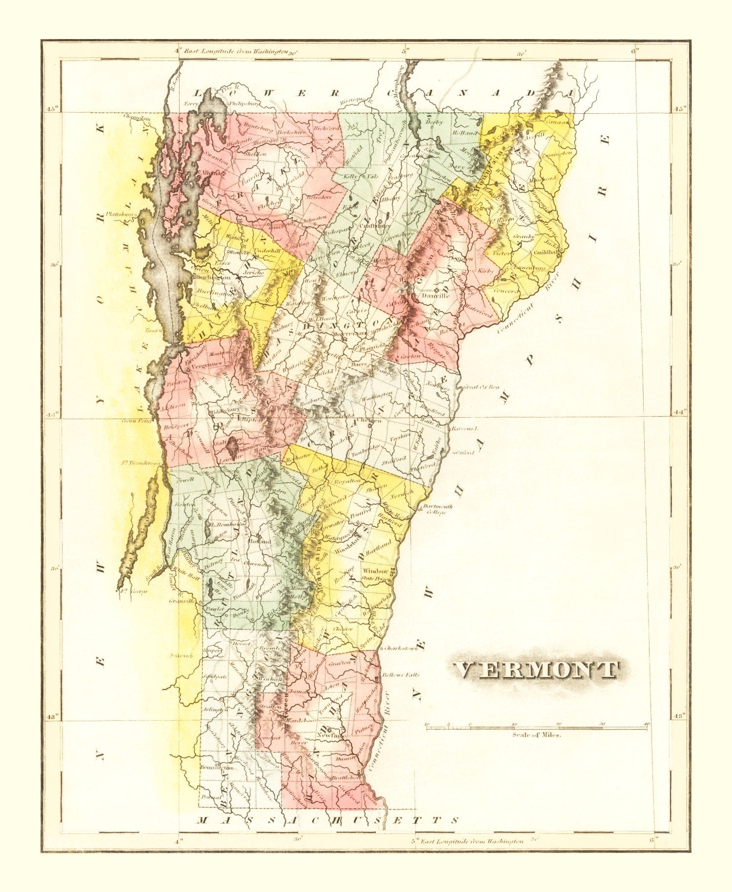 Vintage Map of Vermont 1823