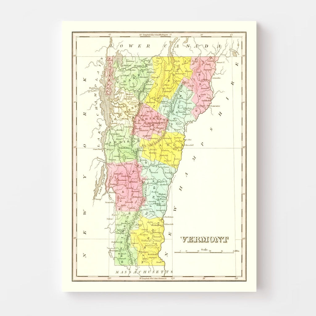 Vintage Map of Vermont 1824