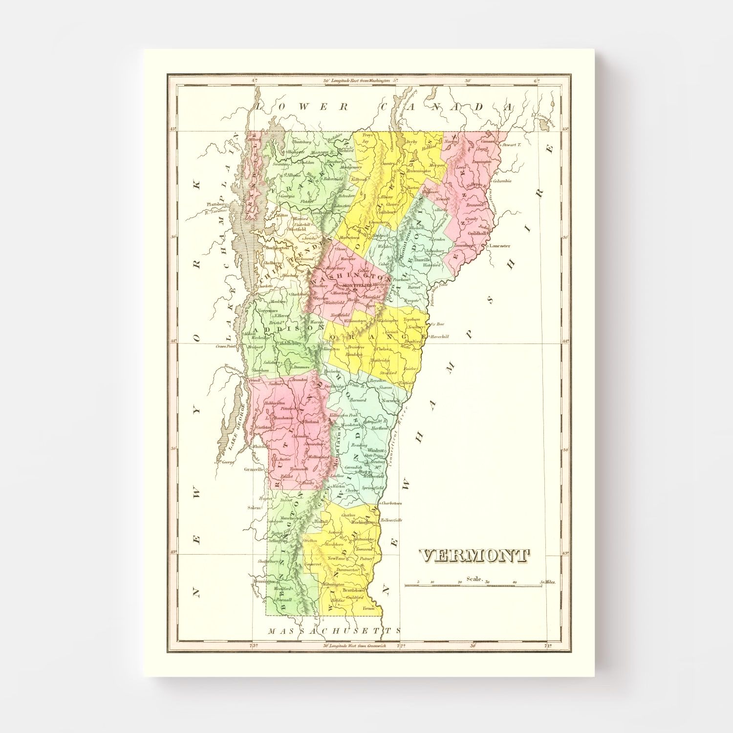 Vintage Map of Vermont 1824