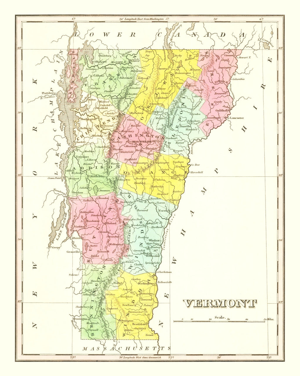 Vintage Map of Vermont 1824
