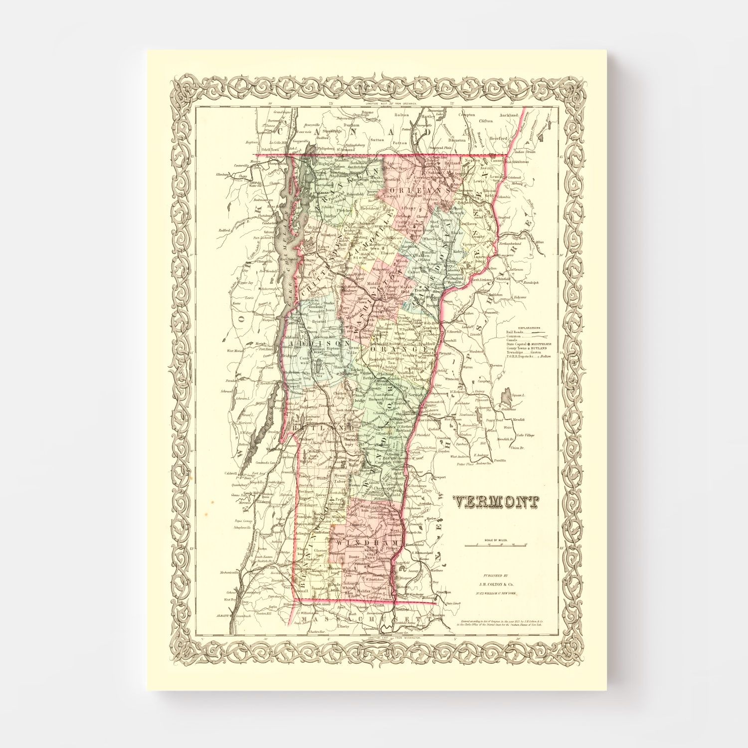 Vintage Map of Vermont 1855