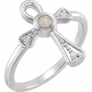 Platinum Natural Ethiopian Opal & .04 CTW Natural Diamond Ankh Cross Ring