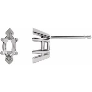 14K White Gold 5x3 mm Marquise 6-Prong V-End Stud Earring Mounting