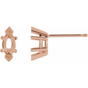 14K Rose Gold 6x3 mm Marquise 6-Prong V-End Stud Earring Mounting