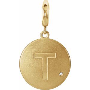 14K Yellow Gold 1 mm Round Accented Initial T Charm/Pendant Mounting