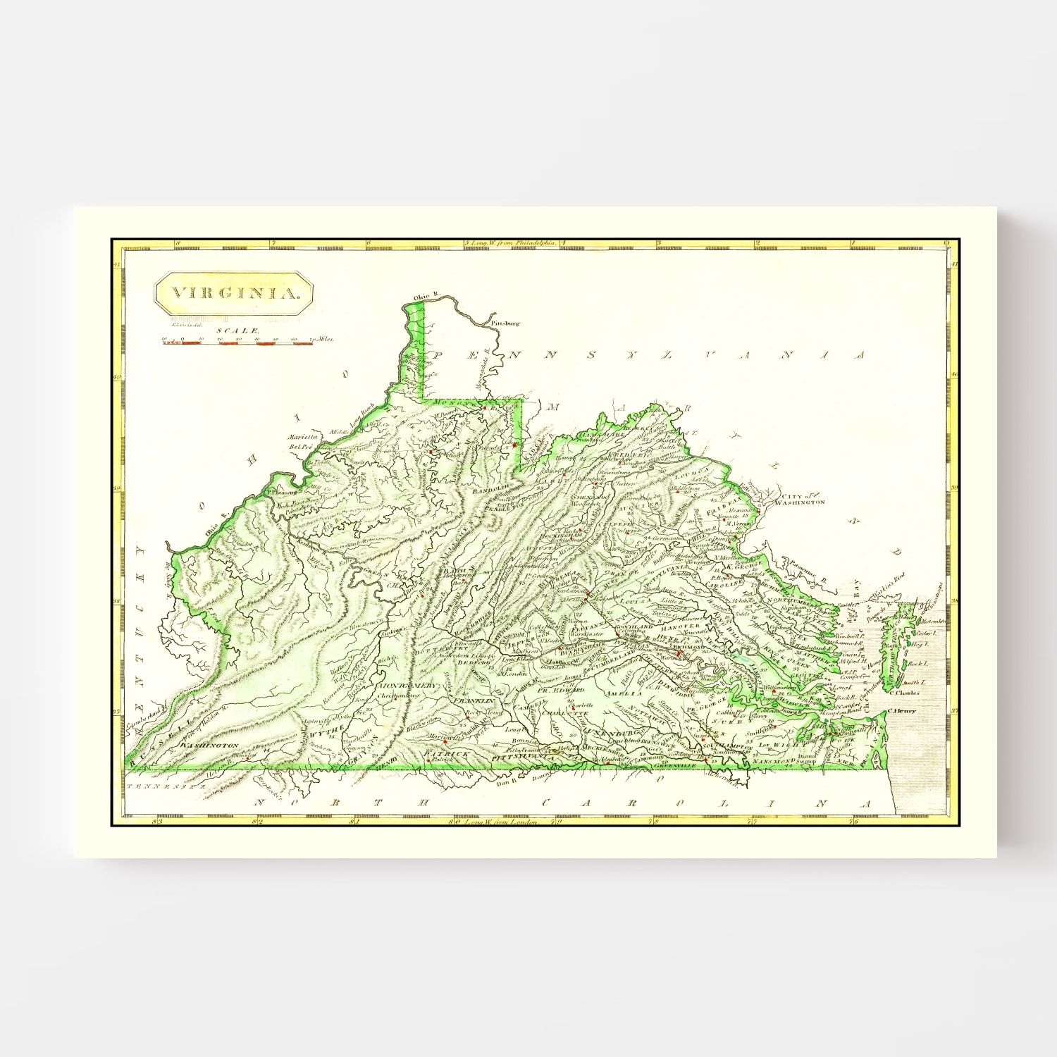 Vintage Map of Virginia 1804