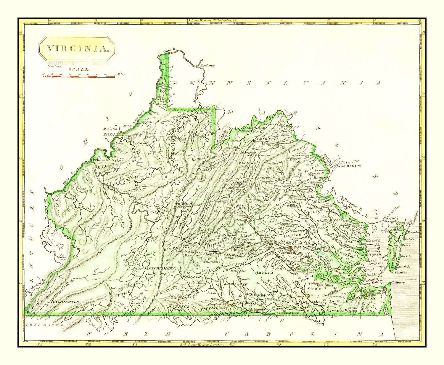 Vintage Map of Virginia 1804