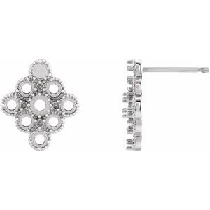 14K White Gold Geometric Cabochon Earring Mounting