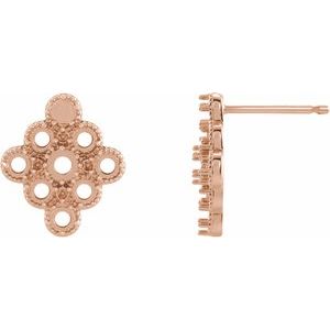 14K Rose Gold Geometric Cabochon Earring Mounting