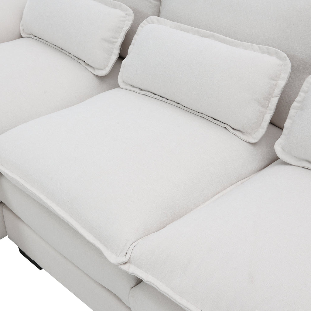 Modern U-shaped Sectional Sofa with Waist Pillows, 6-Seat Upholstered Symmetrical Sofa Furniture, Sleeper Sofa Couch with Chaise Lounge, Chenille and Velvet Options