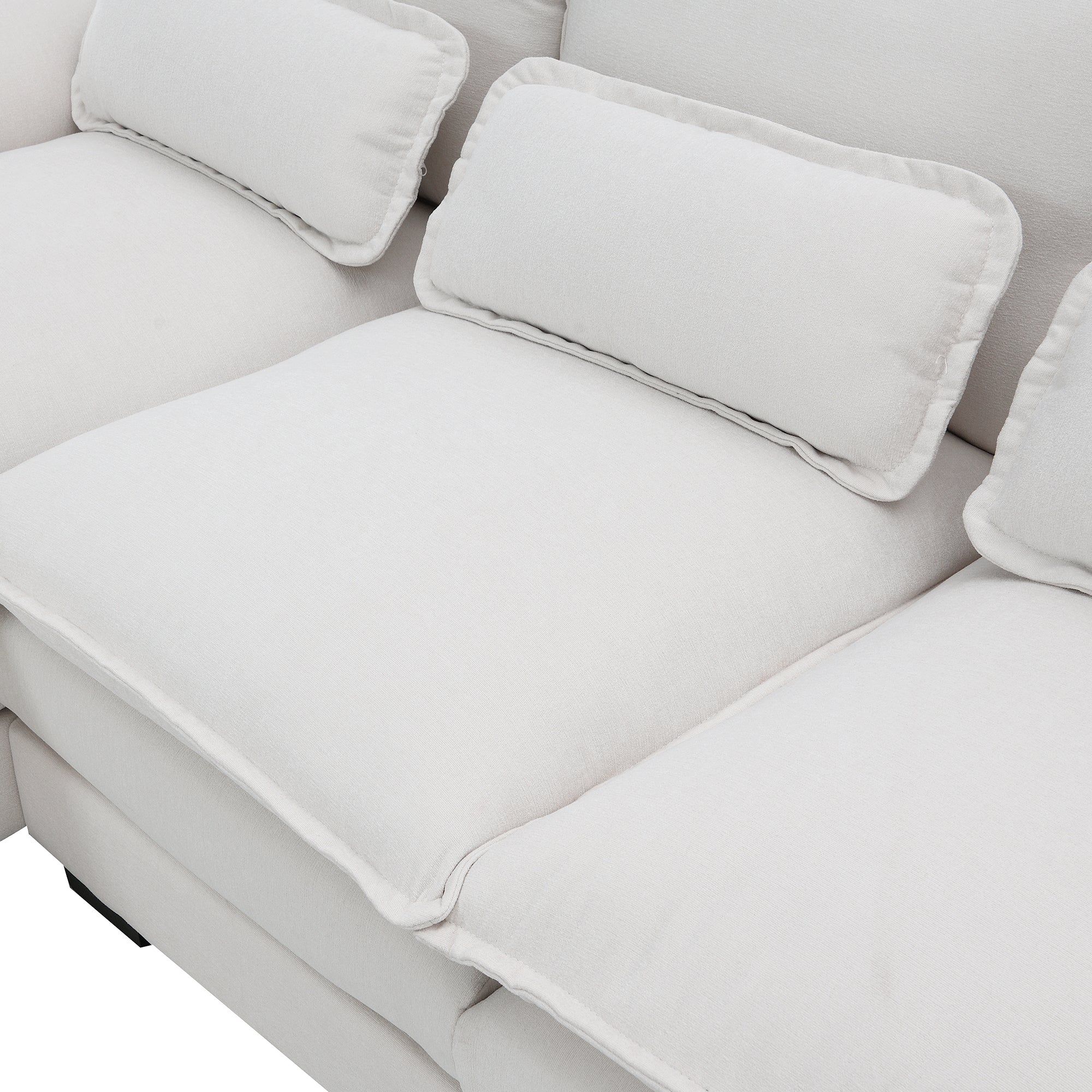 Modern U-shaped Sectional Sofa with Waist Pillows, 6-Seat Upholstered Symmetrical Sofa Furniture, Sleeper Sofa Couch with Chaise Lounge, Chenille and Velvet Options