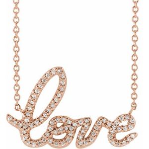 14K Rose Gold 1/6 CTW Natural Diamond Love 16" Necklace