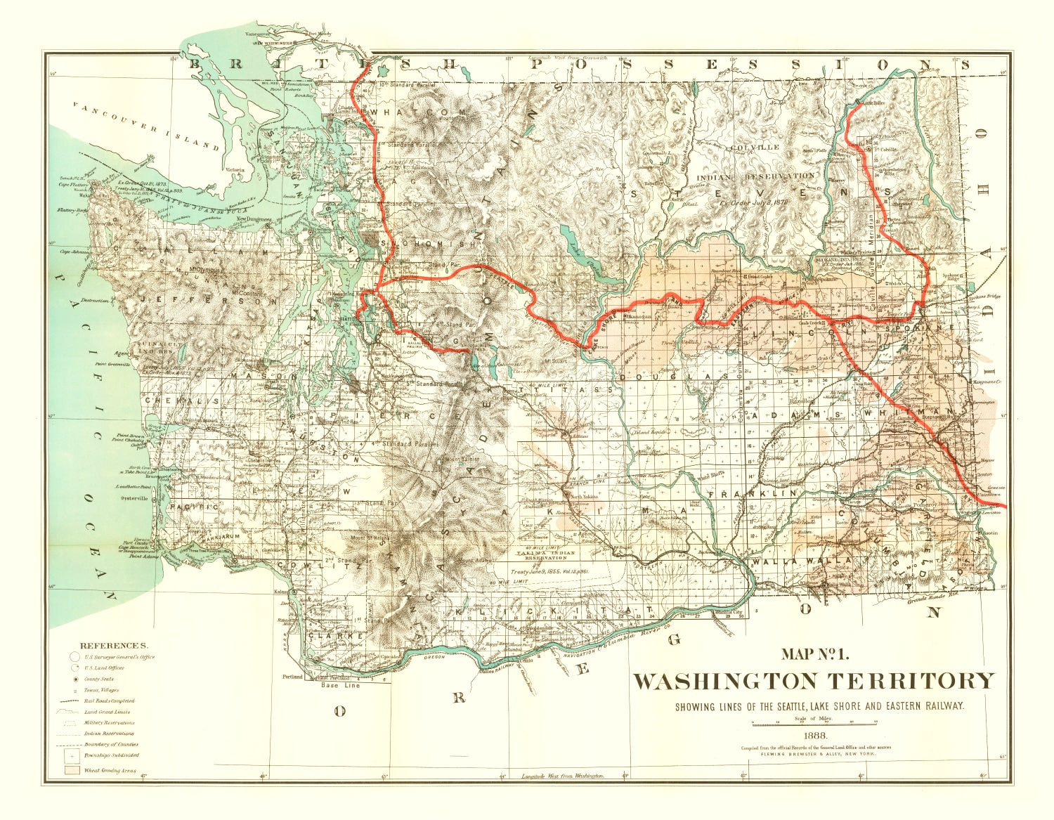 Vintage Map of Washington 1888