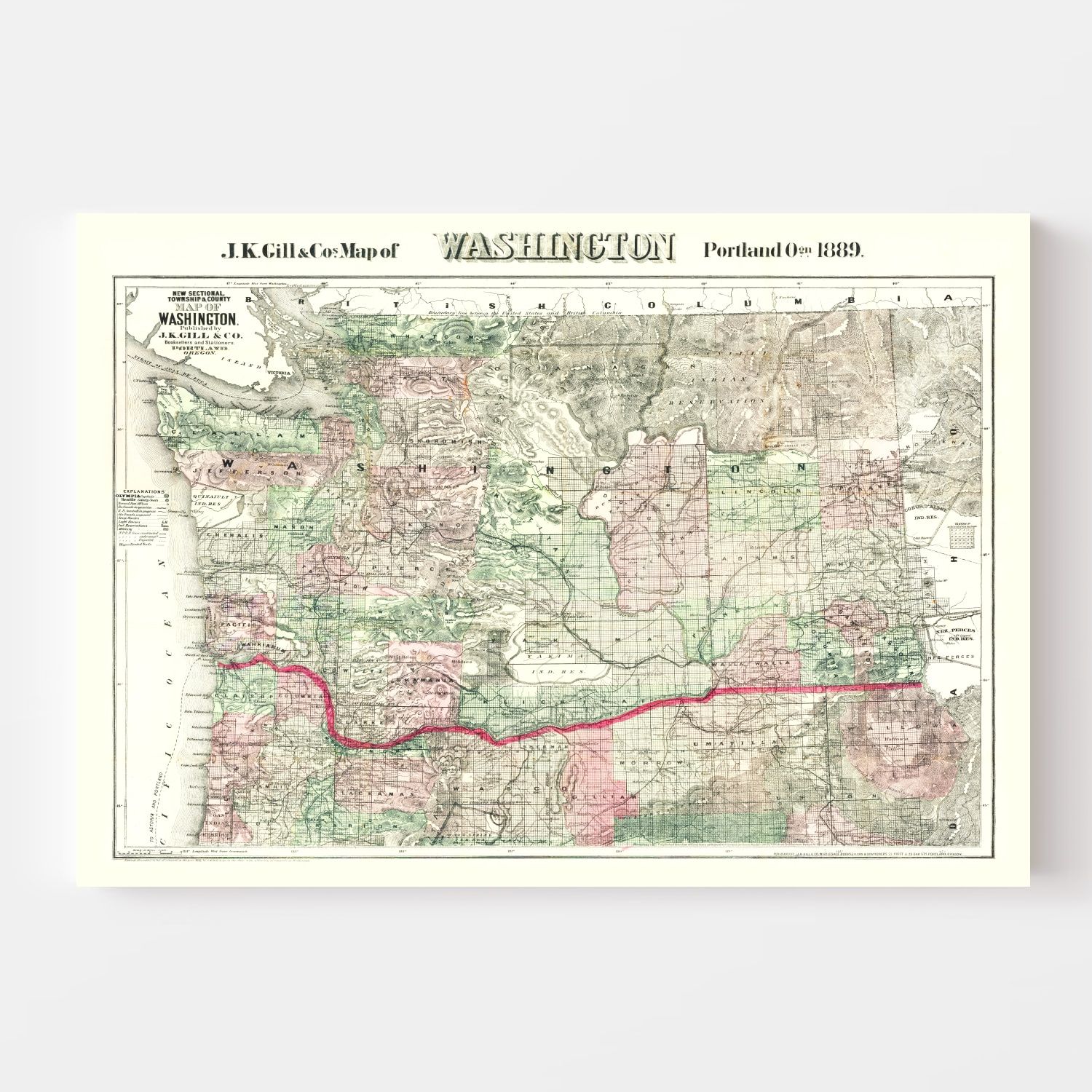 Vintage Map of Washington 1889