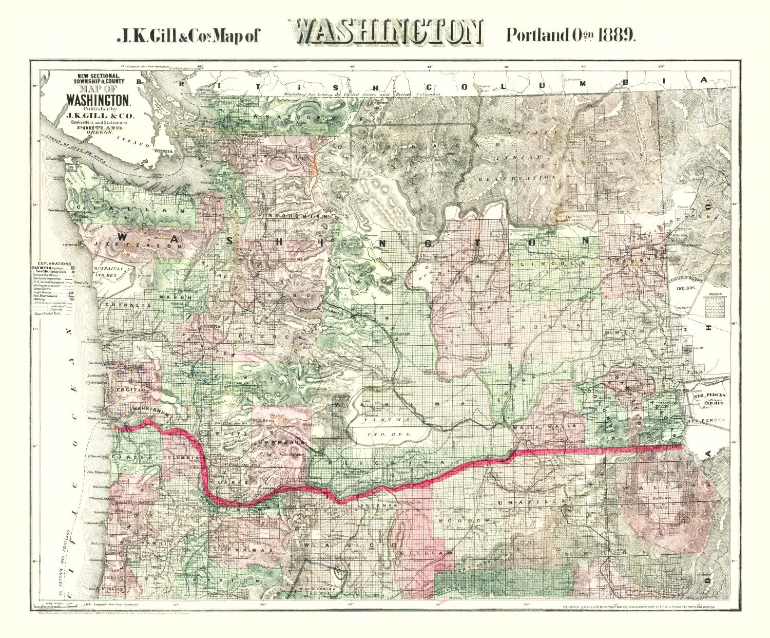 Vintage Map of Washington 1889