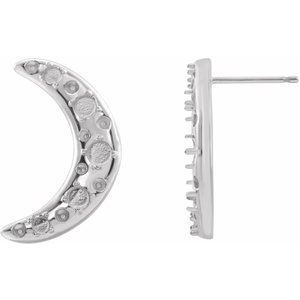 14K White Gold Cabochon Crescent Moon Left Earring Mounting