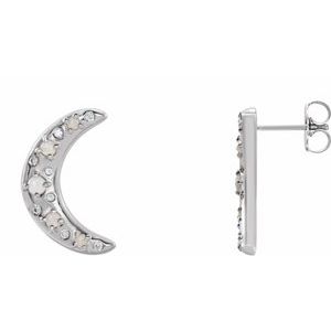 Sterling Silver Natural White Opal & 1/8 CTW Natural Diamond Crescent Moon Earrings