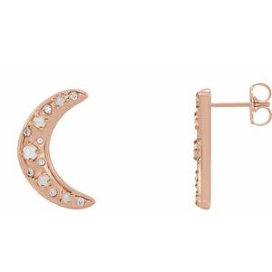 14K Rose Gold Natural White Opal & 1/8 CTW Natural Diamond Crescent Moon Earrings
