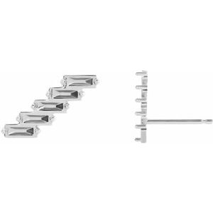 Sterling Silver 3x1 mm Baguette Left Ear Climber Mounting
