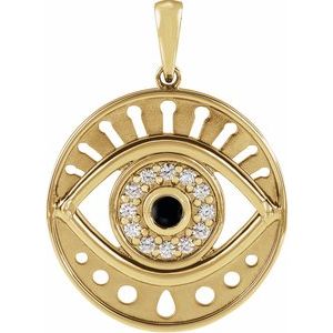 14K Yellow Gold Natural Black Onyx & 1/6 CTW Natural Diamond Evil Eye Pendant