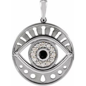 14K White Gold Natural Black Onyx & 1/6 CTW Natural Diamond Evil Eye Pendant