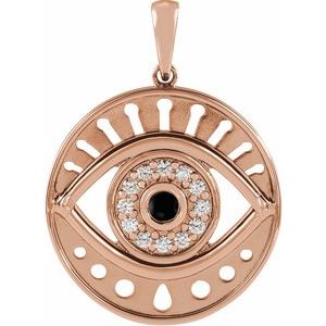 14K Rose Gold Natural Black Onyx & 1/6 CTW Natural Diamond Evil Eye Pendant