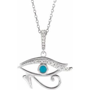 Sterling Silver Natural Turquoise & .08 CTW Natural Diamond Eye of Horus 16-18" Necklace