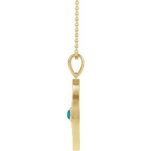 14K Yellow Gold Natural Turquoise & 1/6 CTW Natural Diamond Evil Eye 16-18" Necklace