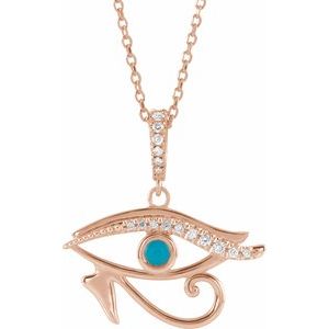 14K Rose Gold Natural Turquoise & .08 CTW Natural Diamond Eye of Horus 16-18" Necklace