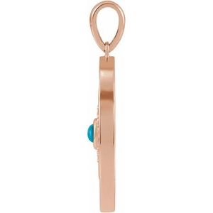 14K Rose Gold Natural Turquoise & 1/6 CTW Natural Diamond Evil Eye Pendant
